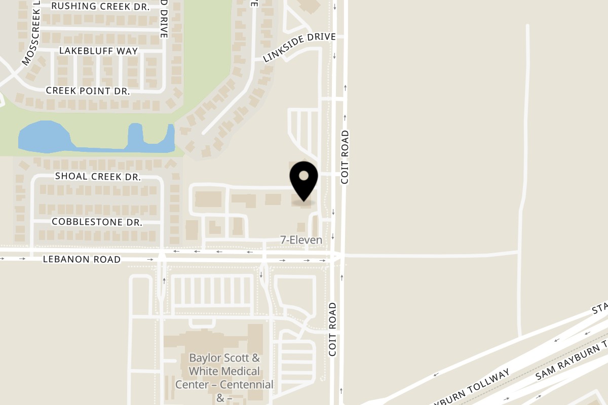 Map showing the location of Marina Indian Restaurant on 4617 Coit Rd Unit 130 in Frisco